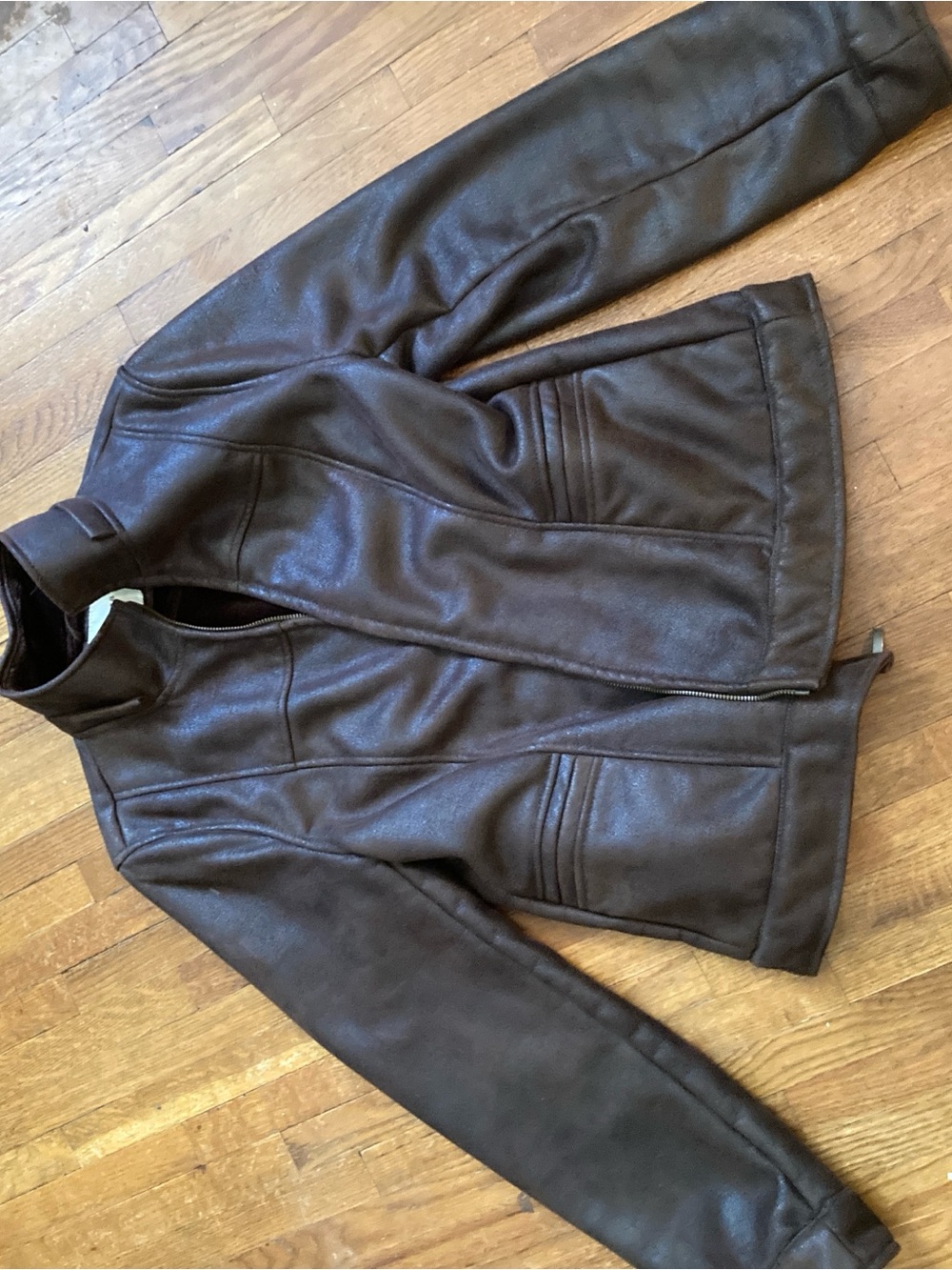 Sonoma Dark Brown Faux Leather Zip Jacket
